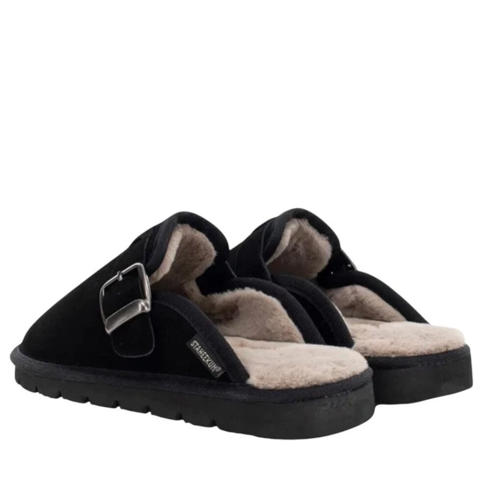 Staheekum Women 9 Black Chelan Suede Faux Fur Clogs Slip on Memory Foam Slides